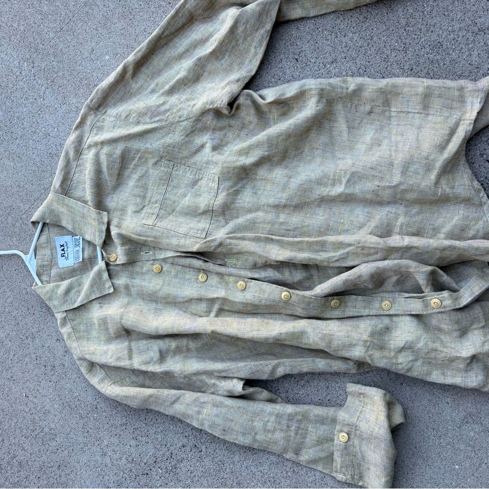 Flax Beige Linen Casual Button Down Shirt